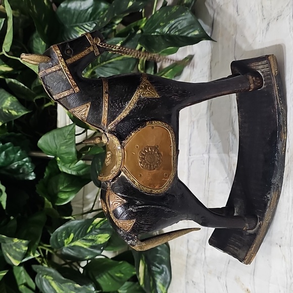 Handmade Other - Vintage Carved Wooden Hammered Brass Rocking Horse Decor